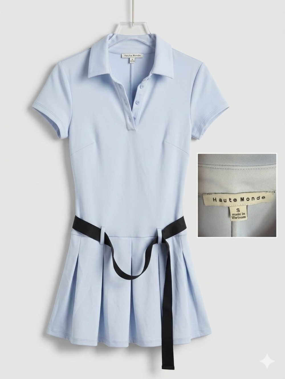 Haute Monde Light Blue Pleated Polo Mini Dress - Size Small